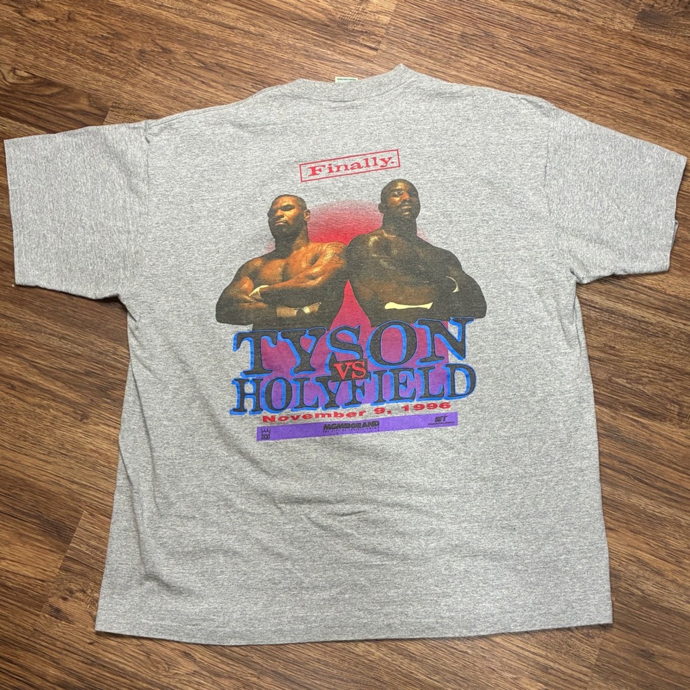 VTG 1996 Mike Tyson vs Evander Holyfield Finally T Shirt 2XL MGM Grand Boxing